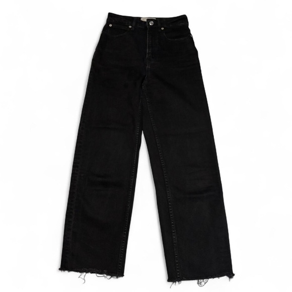 Everlane Denim - Everlane Curvy Way High Jeans Sz 24 Black Cropped High Rise Raw Hem Straight Leg